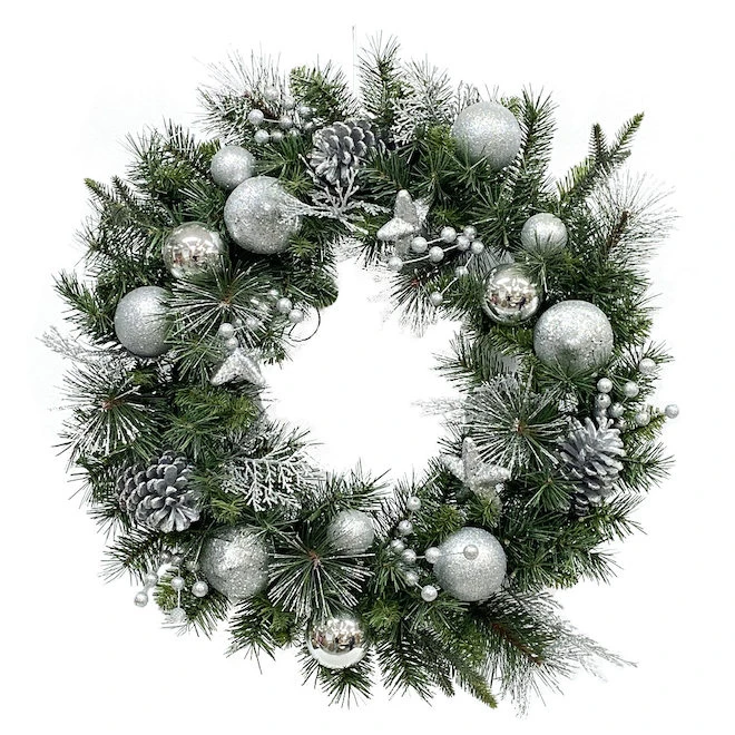 Holiday Living Indoor Battery-Operated Green Silver Artificial Christmas Wreath Warm White LED 30-in 6 Holiday Living Indoor Battery-Operated Green Silver Artificial Christmas Wreath Warm White LED 30-in - Image 4
