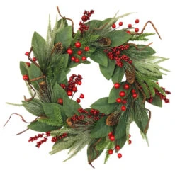 Holiday Living 1-Pack 22-in Indoor Green Leaf And Berry Artificial Christmas Wreath