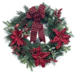 Holiday Living Indoor Artificial Christmas Wreath Warm White LED Poinsettia And Ribbon 30-in -Northlight Paradise 14375903 L