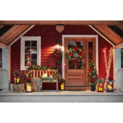 Holiday Living Indoor Artificial Christmas Wreath Warm White LED Poinsettia And Ribbon 30-in