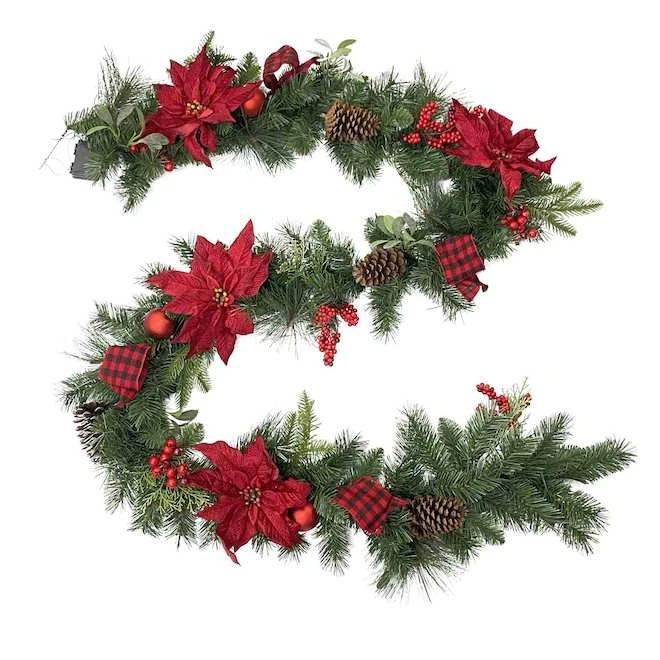 Holiday Living Indoor Pre-Lit 9-ft Poinsettia Christmas Garland With Warm White LED Lights 5 Holiday Living Indoor Pre-Lit 9-ft Poinsettia Christmas Garland With Warm White LED Lights - Image 3