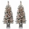 Holiday Living Set Of Two 4-ft Pre-Lit Frosted Porch Christmas Trees