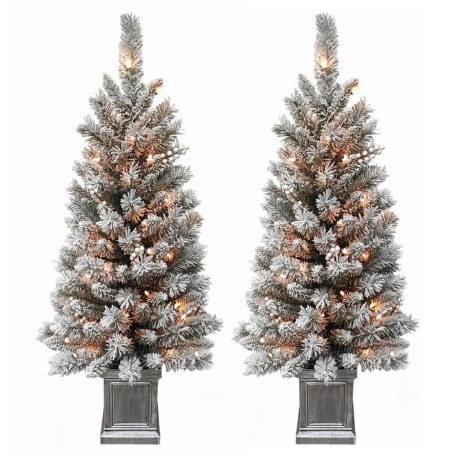Holiday Living Set Of Two 4-ft Pre-Lit Frosted Porch Christmas Trees 3 Holiday Living Set Of Two 4-ft Pre-Lit Frosted Porch Christmas Trees