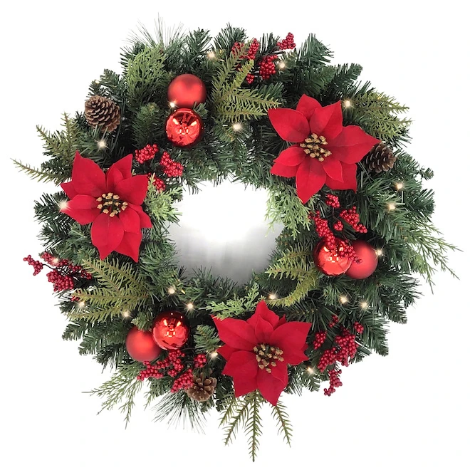 Holiday Living Christmas Wreath Poinsettia LED Battery-Operated 24-in 3 Holiday Living Christmas Wreath Poinsettia LED Battery-Operated 24-in