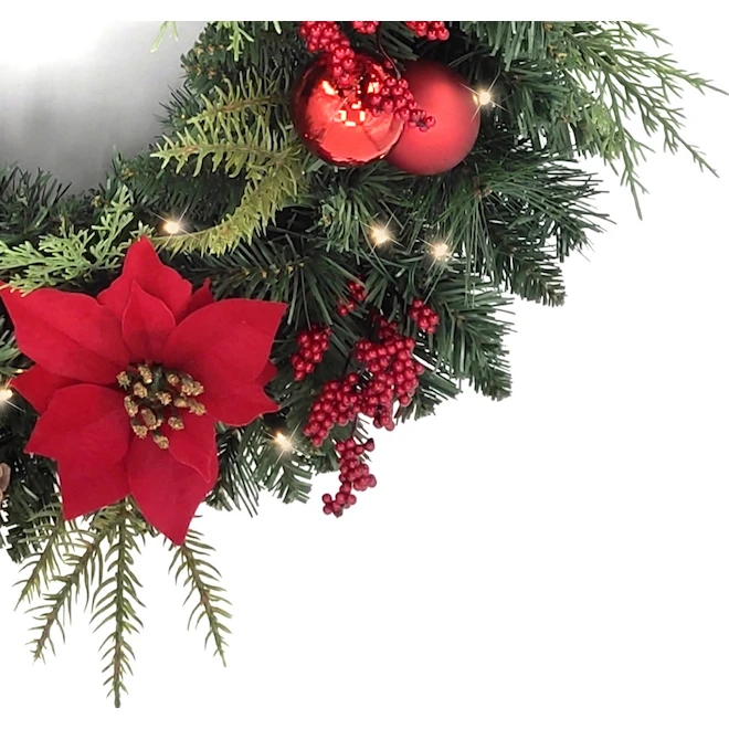 Holiday Living Christmas Wreath Poinsettia LED Battery-Operated 24-in 4 Holiday Living Christmas Wreath Poinsettia LED Battery-Operated 24-in - Image 2