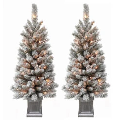 Holiday Living Set Illuminated And Flocked Christmas Tree 4-ft 3/pk