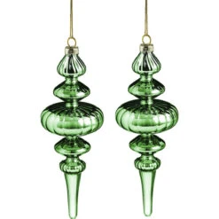 Holiday Living Christmas Spindle Ball Green 7.75-in - 2/pk