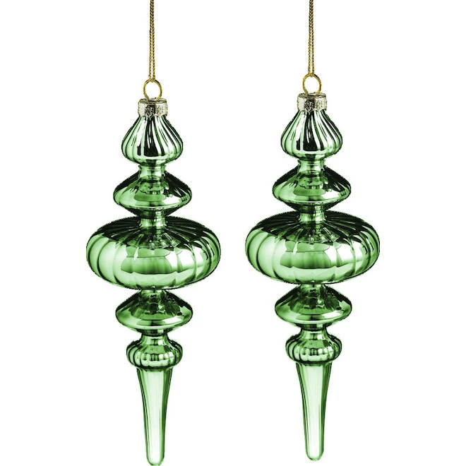 Holiday Living Christmas Spindle Ball Green 7.75-in - 2/pk 3 Holiday Living Christmas Spindle Ball Green 7.75-in - 2/pk