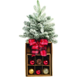 Holiday Living 1-Pack Green Frosted Christmas Tree With Decorations - 26-in