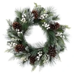 Holiday Living Christmas Wreath With Pine And White Berry 24-in