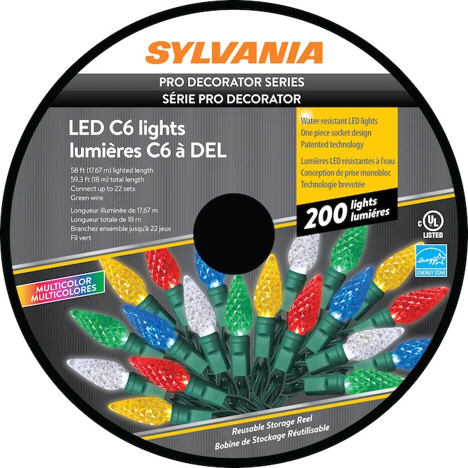 Sylvania 200-Count Indoor/Outdoor Multicolour LED C6 Christmas String Lights 4 Sylvania 200-Count Indoor/Outdoor Multicolour LED C6 Christmas String Lights - Image 2