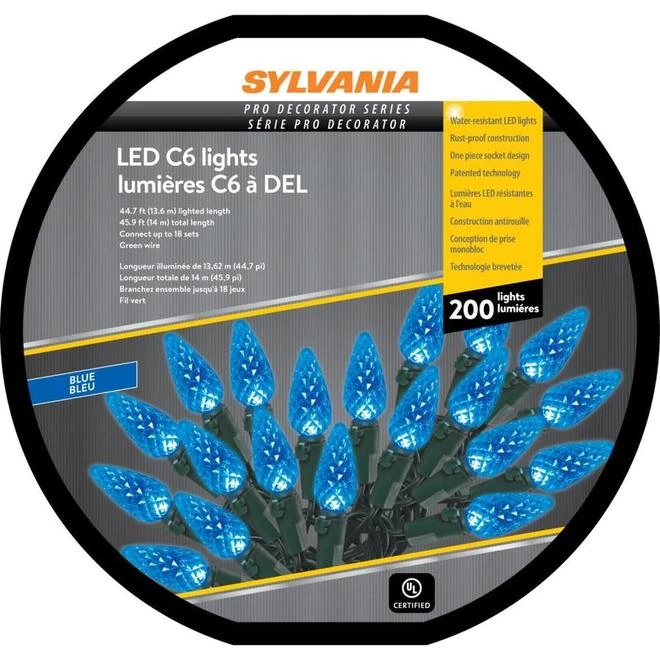 Sylvania 200-Count Indoor/Outdoor Blue LED C6 Christmas String Lights 3 Sylvania 200-Count Indoor/Outdoor Blue LED C6 Christmas String Lights