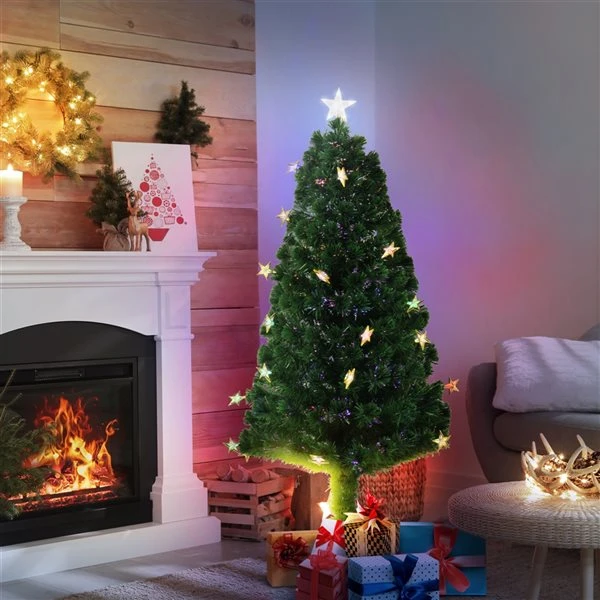 HomCom 5-ft Pre-Lit Full Green Artificial Christmas Tree With 24 Sparkling Multicoloured LED Lights And Fibre Optic 7 HomCom 5-ft Pre-Lit Full Green Artificial Christmas Tree With 24 Sparkling Multicoloured LED Lights And Fibre Optic - Image 5