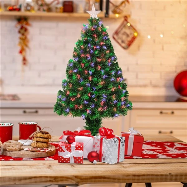 HomCom 2.5-ft Pre-Lit Full Green Artificial Christmas Tree With Sparkling Multicoloured Fibre Optic Lights 7 HomCom 2.5-ft Pre-Lit Full Green Artificial Christmas Tree With Sparkling Multicoloured Fibre Optic Lights - Image 5