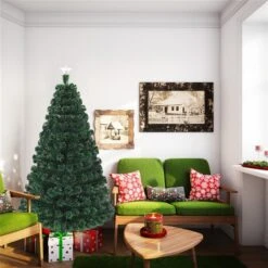 Costway 6-ft Pre-Lit Leg Base Full Green Artificial Fibre Optic Christmas Tree With 230 Multicolour LED Lights
