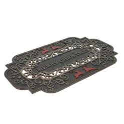 Northlight 18-in X 30-in Black Rectangular Outdoor Christmas Door Mat