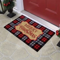 Northlight 18-in X 30-in Red And Black Plaid Rectangular Outdoor Christmas Door Mat -Northlight Paradise 330971221 AlternateImage1 l