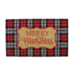 Northlight 18-in X 30-in Red And Black Plaid Rectangular Outdoor Christmas Door Mat