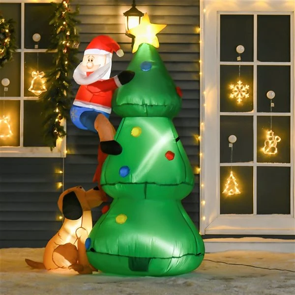 HomCom 6-ft Internal Light Christmas Tree With Santa And Dog Christmas Inflatable 4 HomCom 6-ft Internal Light Christmas Tree With Santa And Dog Christmas Inflatable - Image 2
