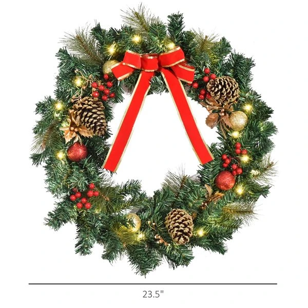 HomCom 24-in Pre-Lit Battery-Operated Green Spruce Artificial Christmas Wreath With 20 Warm White LED Lights 3 HomCom 24-in Pre-Lit Battery-Operated Green Spruce Artificial Christmas Wreath With 20 Warm White LED Lights