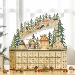 HomCom Natural Wood Colour Lighted Christmas Advent Calendar -Northlight Paradise 331003134 AlternateImage3 l
