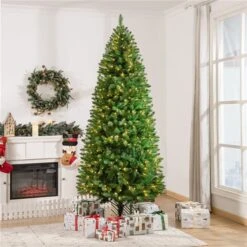 HomCom 7.5-ft Pre-Lit Leg Base Full Rightside-Up Green Artificial Christmas Tree With 450 Warm White LED Lights -Northlight Paradise 331003146 AlternateImage1 l