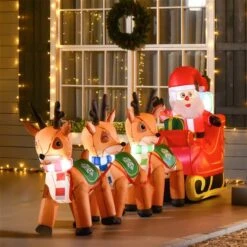 HomCom 4.5-ft Internal Light Santa With Reindeer Christmas Inflatable -Northlight Paradise 331003150 AlternateImage1 l