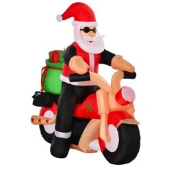HomCom 5.5-ft Internal Light Santa With Motorcycle Christmas Inflatable