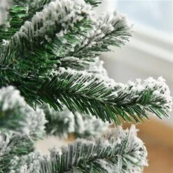 HomCom 7.5-ft Leg Base Full Rightside-Up Flocked Green Artificial Christmas Tree