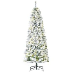 HomCom 6-ft Pre-Lit Leg Base Slim Rightside-Up Flocked Green Artificial Christmas Tree With 250 Sparkling White Warm LED Lights 9 HomCom 6-ft Pre-Lit Leg Base Slim Rightside-Up Flocked Green Artificial Christmas Tree With 250 Sparkling White Warm LED Lights -Northlight Paradise 331003181 MainImage 001 l