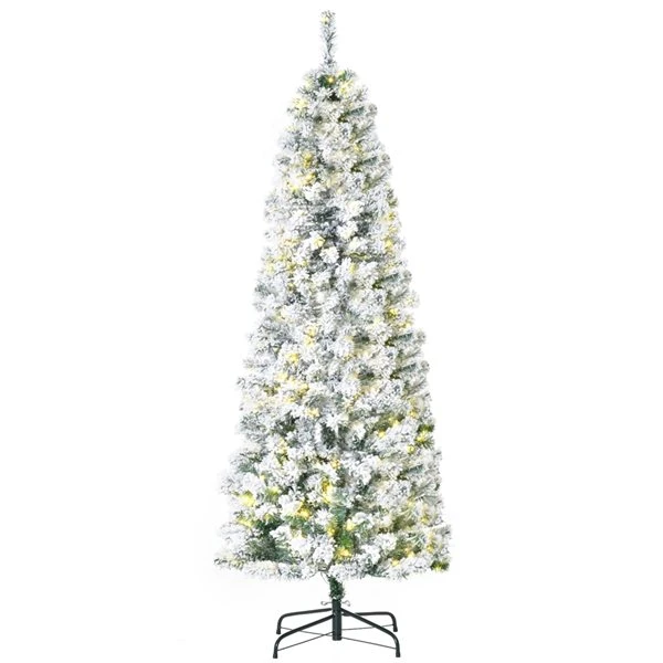 HomCom 6-ft Pre-Lit Leg Base Slim Rightside-Up Flocked Green Artificial Christmas Tree With 250 Sparkling White Warm LED Lights 6 HomCom 6-ft Pre-Lit Leg Base Slim Rightside-Up Flocked Green Artificial Christmas Tree With 250 Sparkling White Warm LED Lights - Image 4