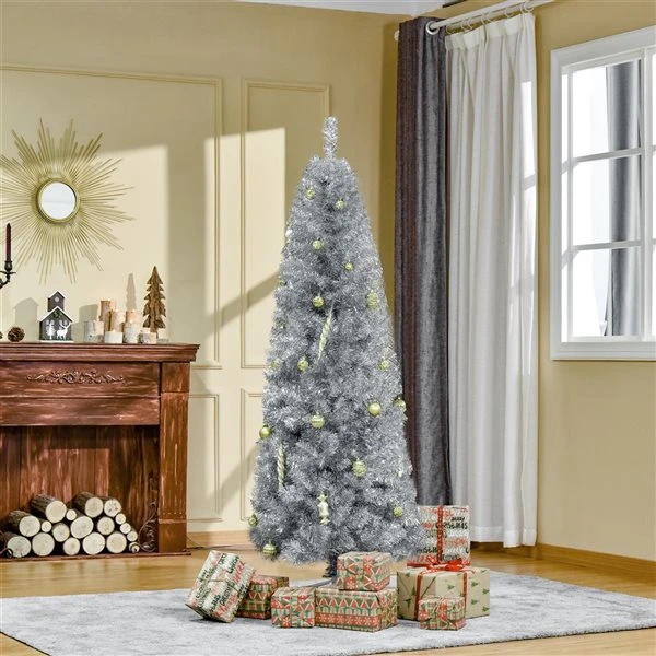 HomCom 6-ft Leg Base Full Rightside-Up Silver Artificial Christmas Tree 3 HomCom 6-ft Leg Base Full Rightside-Up Silver Artificial Christmas Tree