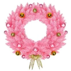 Costway 24-in Indoor/Outdoor Pink Ornament Artificial Christmas Wreath