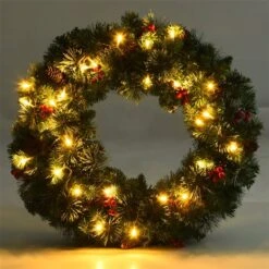 Costway 24-in Pre-Lit Indoor/Outdoor Battery-Operated Green Berry Artificial Christmas Wreath With Warm White LED -Northlight Paradise 331054222 AlternateImage4 l