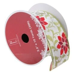 Northlight Poinsettia Print Gold Wired Christmas Craft Ribbon Spools