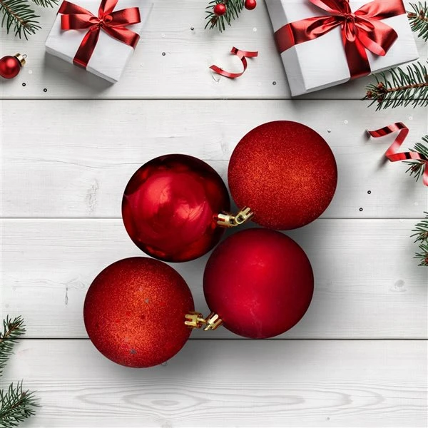 Northlight 32-Piece Red Shatterproof 4-Finish Christmas Ball Ornaments 4 Northlight 32-Piece Red Shatterproof 4-Finish Christmas Ball Ornaments - Image 2