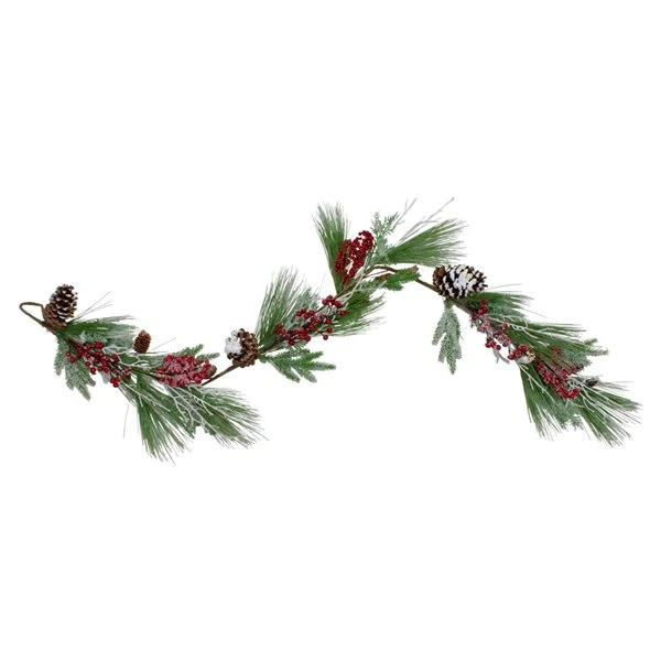 Northlight 5.75-ft X 7-in Berries And Pine Cones Frosted Artificial Christmas Garland 5 Northlight 5.75-ft X 7-in Berries And Pine Cones Frosted Artificial Christmas Garland - Image 3