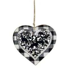 Northlight 4.25-in Black And White Buffalo Plaid Heart With Reindeer Christmas Ornament -Northlight Paradise 331054291 MainImage 001 l