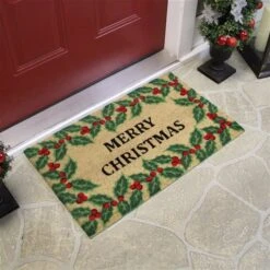 Northlight 18-in X 30-in Holly Berries "Merry Christmas" Rectangular Doormat -Northlight Paradise 331054300 AlternateImage2 l