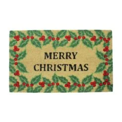 Northlight 18-in X 30-in Holly Berries "Merry Christmas" Rectangular Doormat