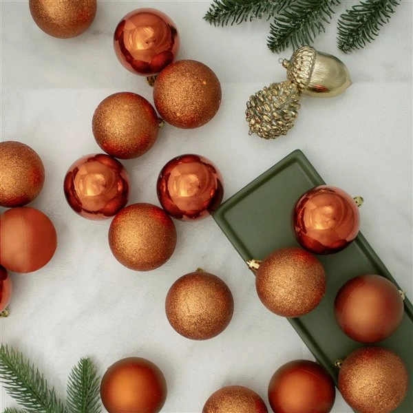 Northlight Orange Shatterproof 4-Finish Christmas Ball Ornaments 2.5-in 24/pk 4 Northlight Orange Shatterproof 4-Finish Christmas Ball Ornaments 2.5-in 24/pk - Image 2