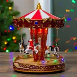 Northlight 11-in Red And White LED Lighted And Animated Christmas Carousel With Horses 11 Northlight 11-in Red And White LED Lighted And Animated Christmas Carousel With Horses -Northlight Paradise 331054361 AlternateImage1 l