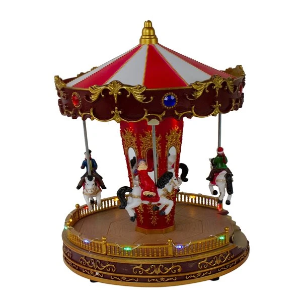Northlight 11-in Red And White LED Lighted And Animated Christmas Carousel With Horses 6 Northlight 11-in Red And White LED Lighted And Animated Christmas Carousel With Horses - Image 4