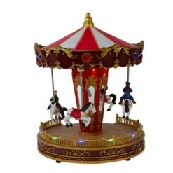 Northlight 11-in Red And White LED Lighted And Animated Christmas Carousel With Horses