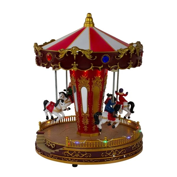 Northlight 11-in Red And White LED Lighted And Animated Christmas Carousel With Horses 4 Northlight 11-in Red And White LED Lighted And Animated Christmas Carousel With Horses - Image 2