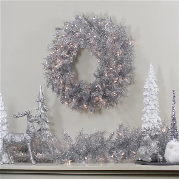 Northlight 9-ft X 12-in Pre-Lit Silver Tinsel Artificial Christmas Garland 4 Northlight 9-ft X 12-in Pre-Lit Silver Tinsel Artificial Christmas Garland - Image 2