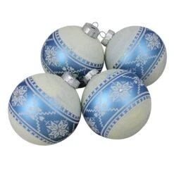 Northlight 4-in Blue And White Nordic Fair Isle Glass Ball Christmas Ornaments - 4-Piece -Northlight Paradise 331054380 MainImage 001 l
