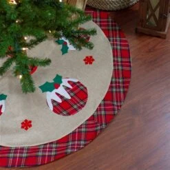 Northlight 48-in Burlap Plaid Tree Skirt With Christmas Puddings -Northlight Paradise 331054381 AlternateImage1 l