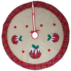 Northlight 48-in Burlap Plaid Tree Skirt With Christmas Puddings -Northlight Paradise 331054381 AlternateImage2 l