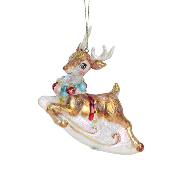 Northlight 5.25-in White And Red Glittered Reindeer Glass Christmas Ornament 3 Northlight 5.25-in White And Red Glittered Reindeer Glass Christmas Ornament